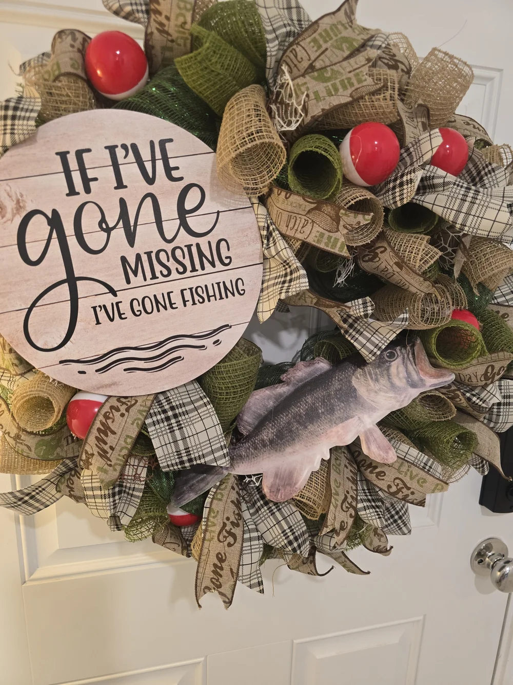 If I've Gone Missing I've Gone Fishing Wreath - Green and Red